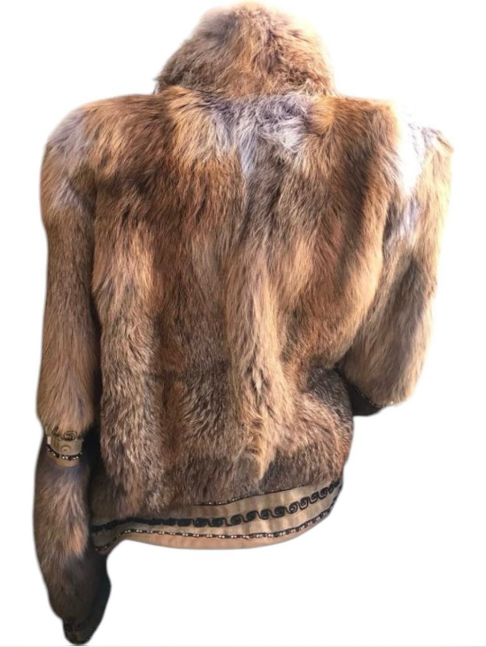 Luxurious Tan Fox Fur Jacket with Embellished Trim - Picture 5 of 11